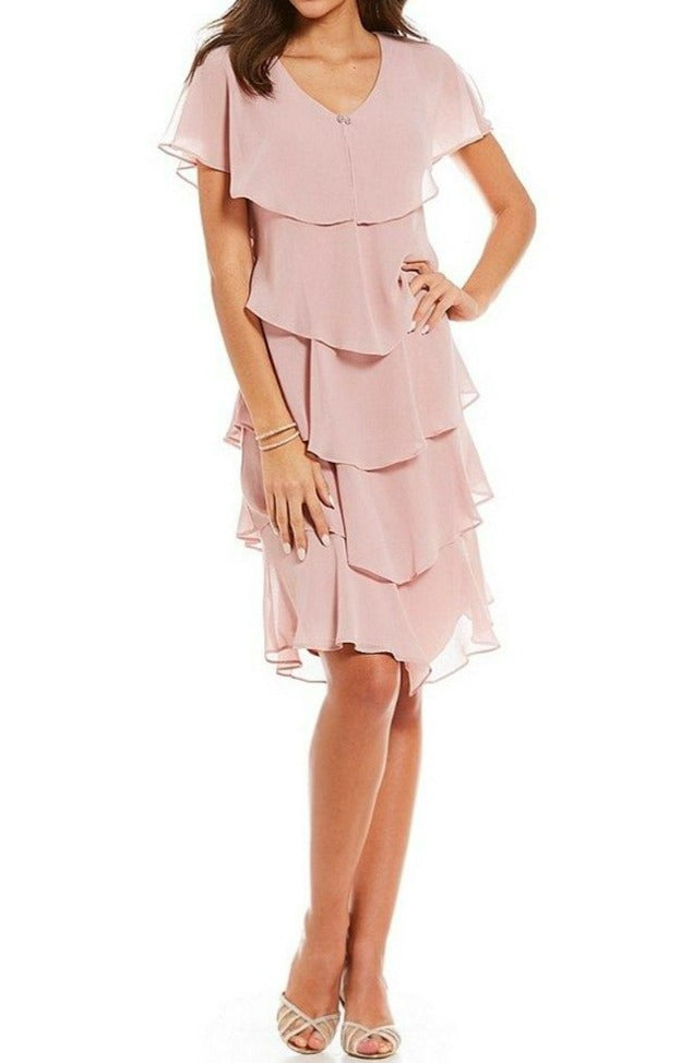 white christmas dresses Jersey Sheath Dress with Asymmetric Chiffon Capelet with Embellished I –  S.L. Fashions main image 1
