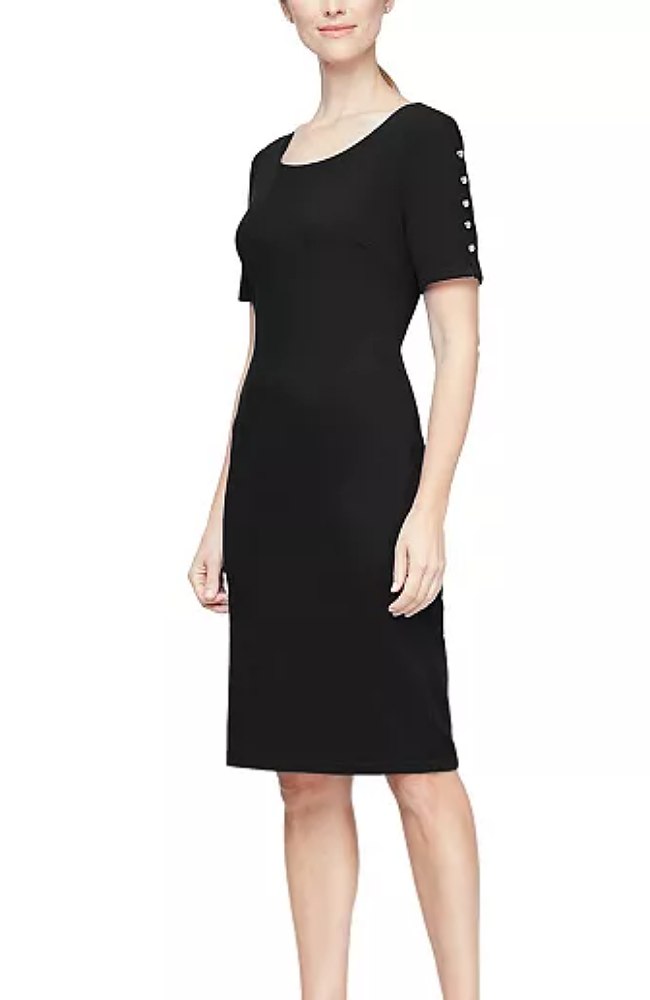 SLNY Womens Beaded Knee-Length Sheath Dress Black 6