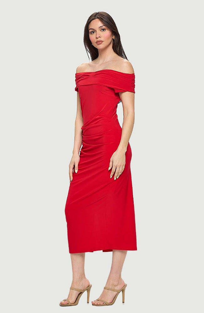 Boat Neck Maxi Dress with Side Slit