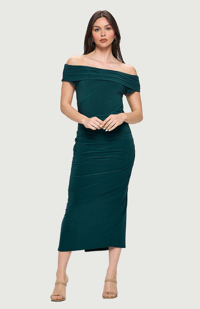 Boat Neck Maxi Dress with Side Slit