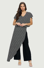Black & White Printed Jumpsuit With Chiffon Overlay