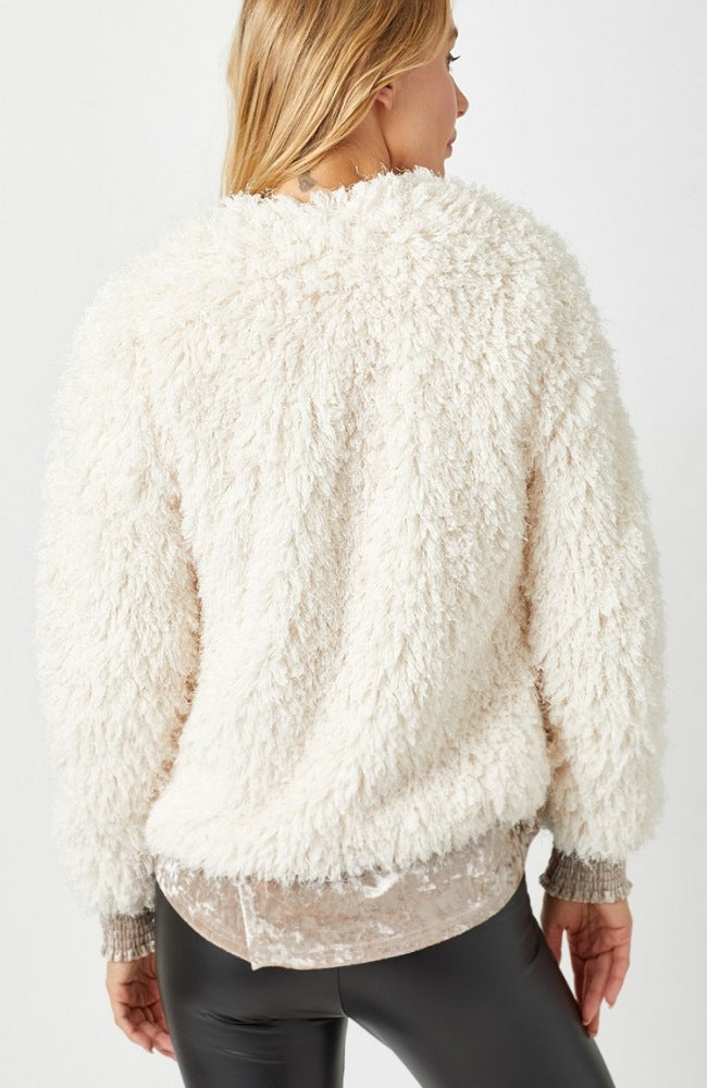 Cream Faux Fur Open Jacket