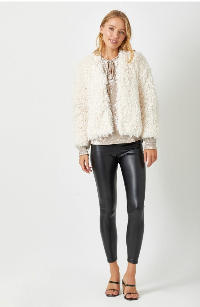 Cream Faux Fur Open Jacket