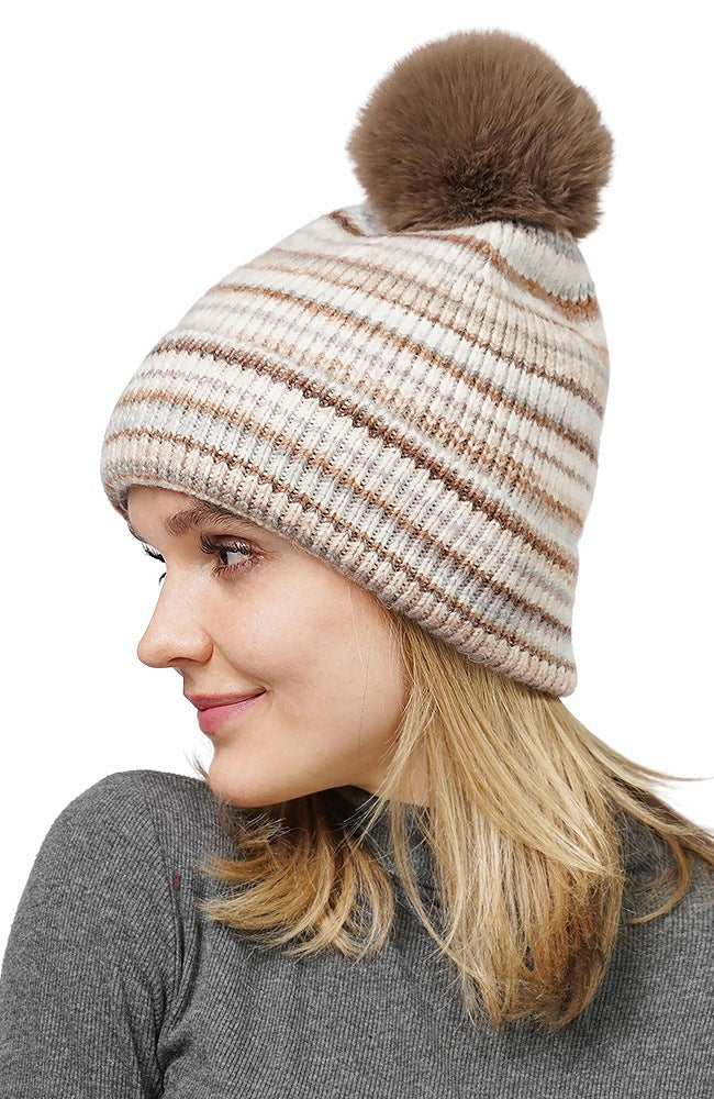 MULTI COLOR KNIT HAT W/ POM POM
