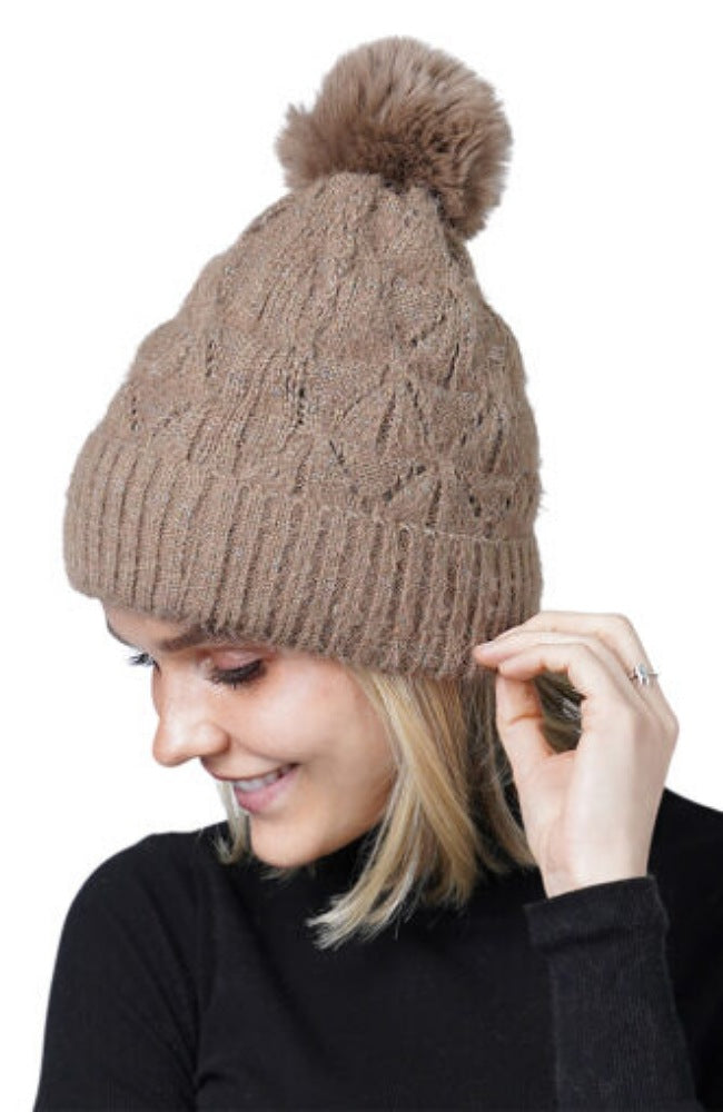 KNIT HAT WITH FUR LINING & POM POM