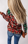 Green Plaid Color Block Buttoned Long Sleeve Shirt