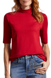 French Terry Mock Neck Elbow Sleeve Top