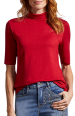 French Terry Mock Neck Elbow Sleeve Top