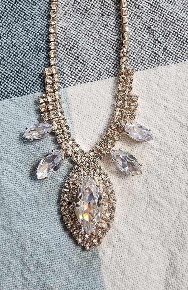Rhinestone Teardrop Necklace, Earrings & Bracelet
