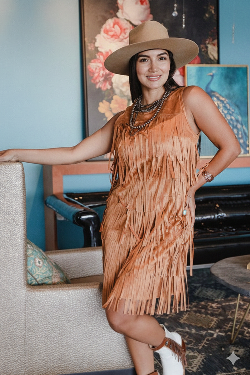 Layered Fringe Dress Small / Camel
