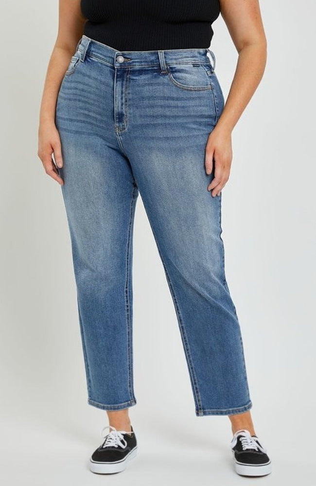 Mid Rise Crop Mom Jeans