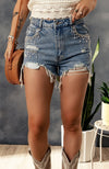 Tassel Rhinestones Distressed Denim Shorts