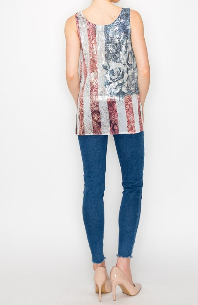 Patriot Sequin Tank with Chiffon Layer