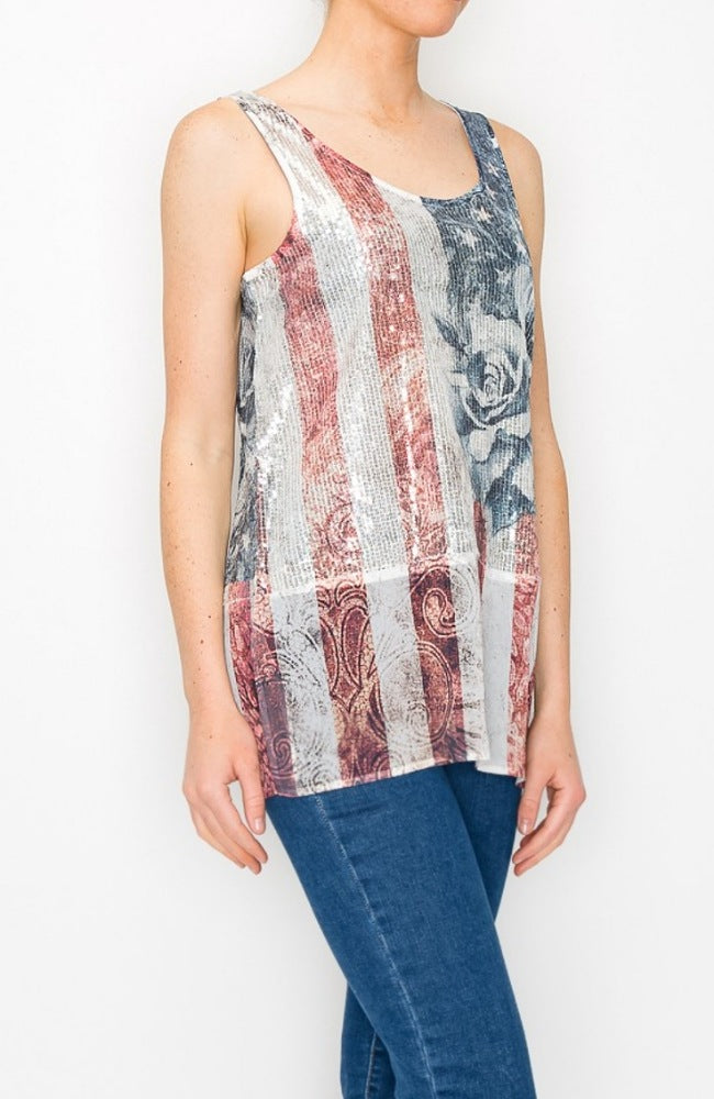 Patriot Sequin Tank with Chiffon Layer
