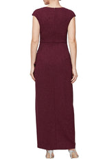 Wine Embellished Wrap Side Ruched Gown