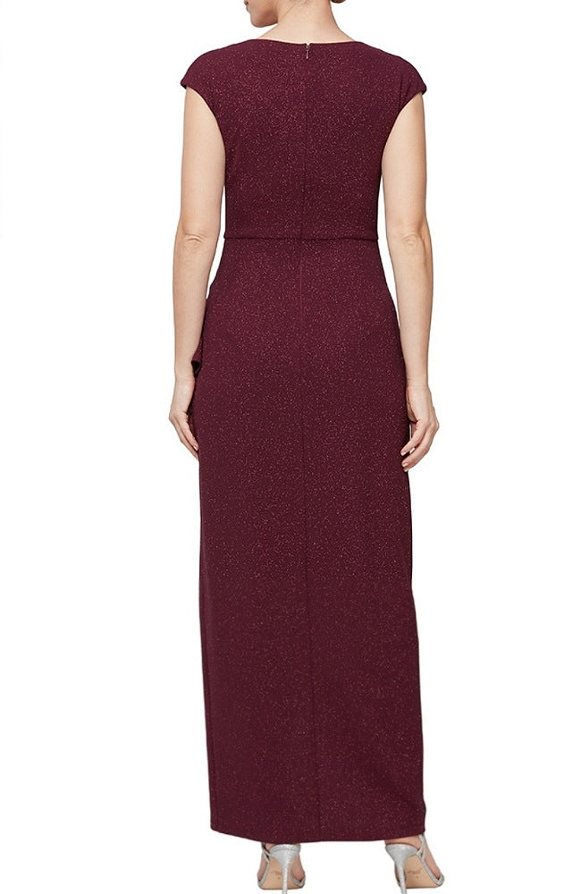 Wine Embellished Wrap Side Ruched Gown