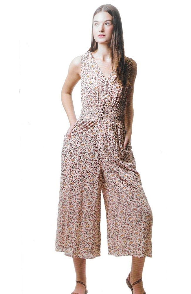 Floral Sleeveless Crop Linen Jumpsuit