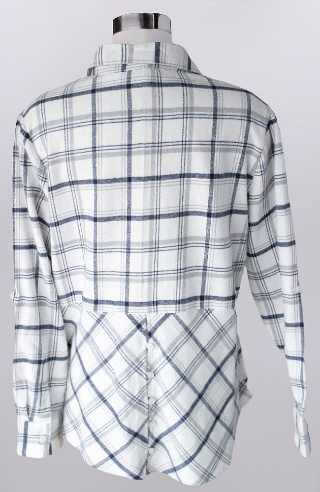 White and Blue Plaid Button Down Shirt