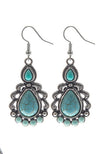 ANTIQUE SILVER FAUX TURQUOISE PIERCED EARRINGS