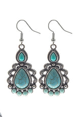 ANTIQUE SILVER FAUX TURQUOISE PIERCED EARRINGS