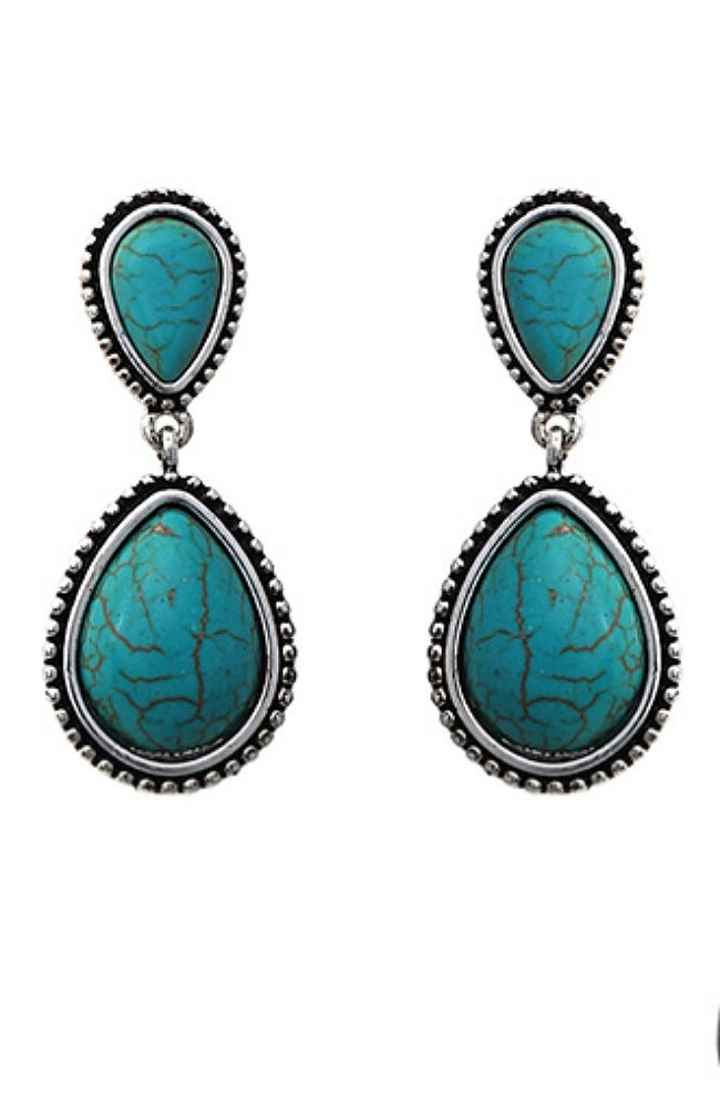 ANTIQUE SILVER FAUX TURQUOISE PIERCED EARRINGS