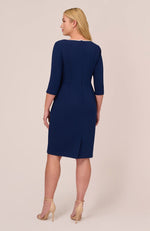 Navy Sateen Knit Crepe Tie Dress