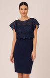 Navy Sequined Guipure Lace Popover Sheath Dress
