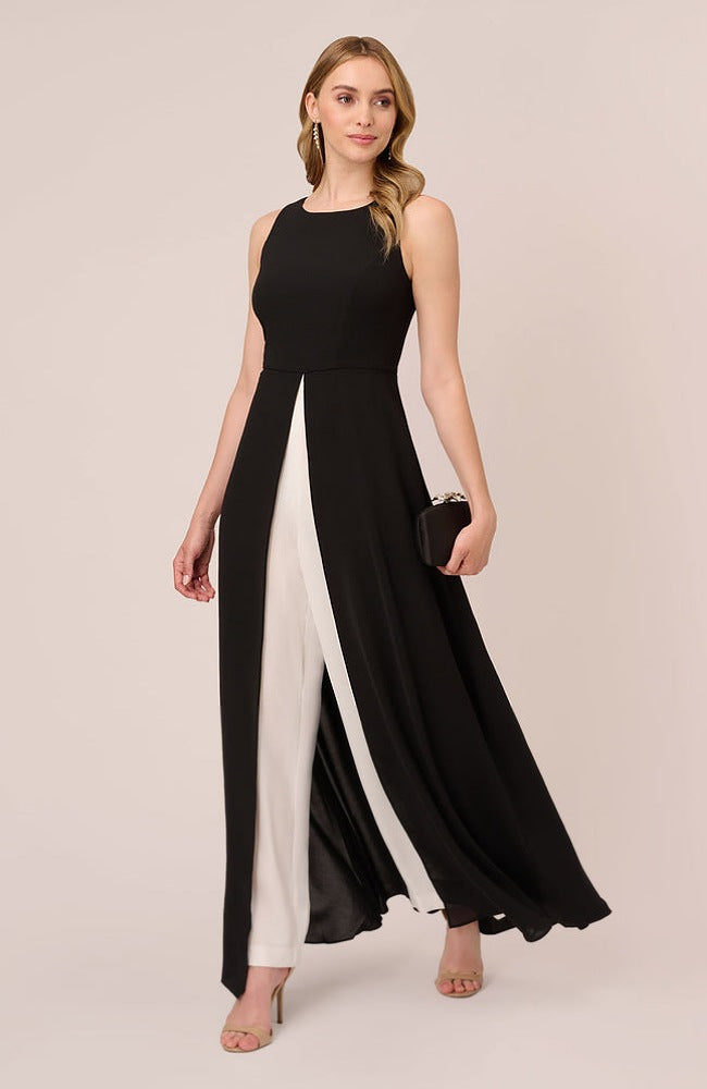 Black & Ivory Colorblock Jumpsuit with Skirt Overlay