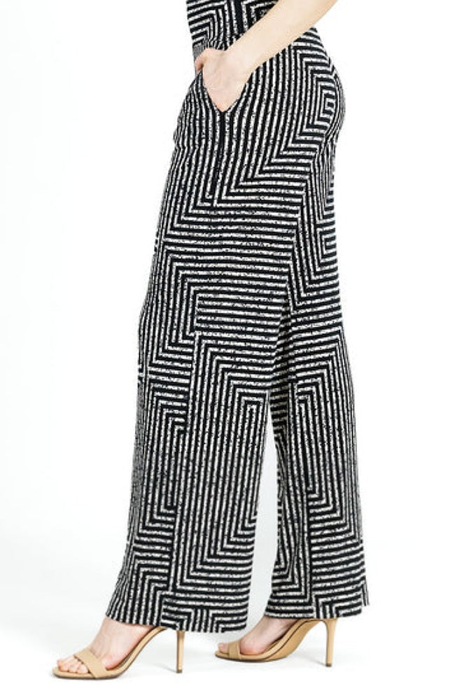 Geometric Stripe Wide Leg Pocket Pant