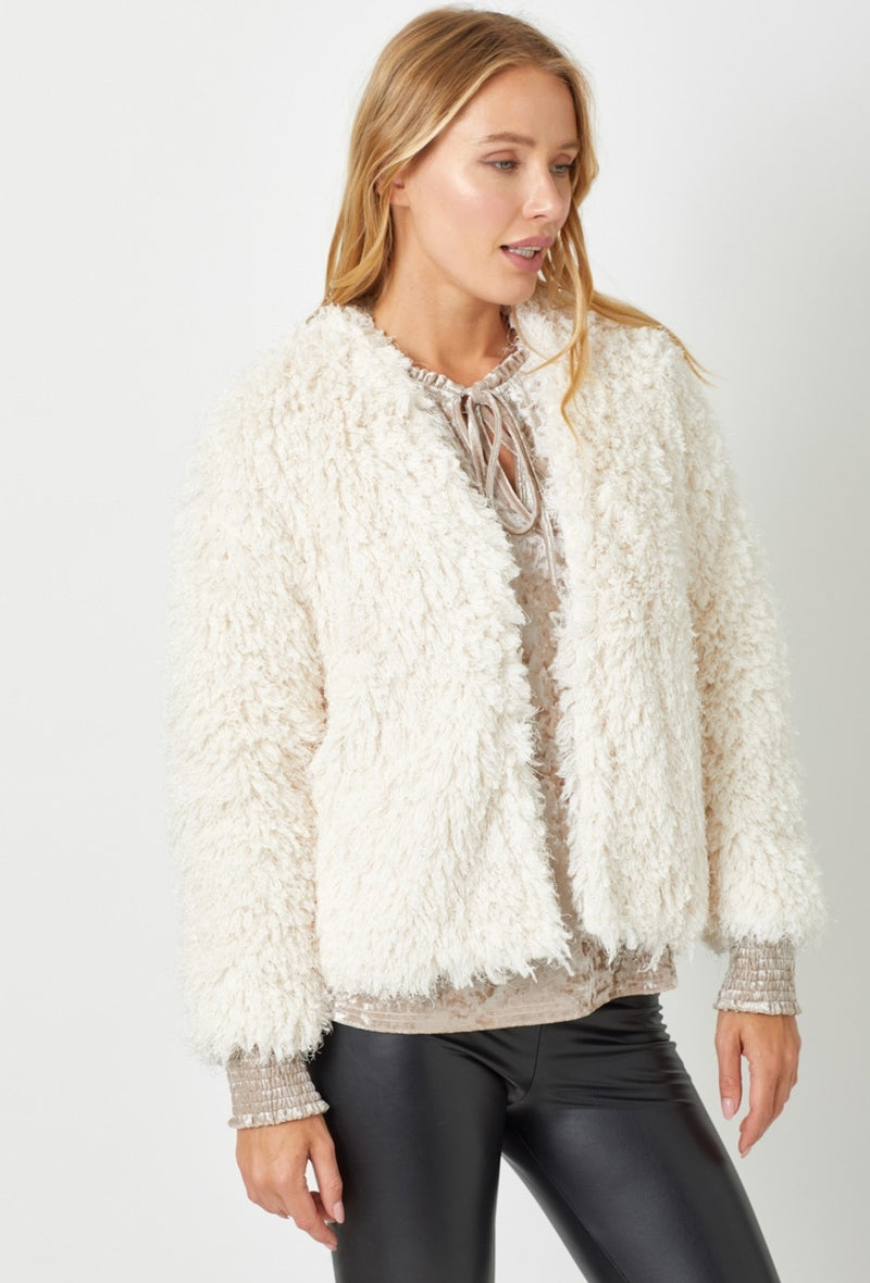 Cream Faux Fur Open Jacket