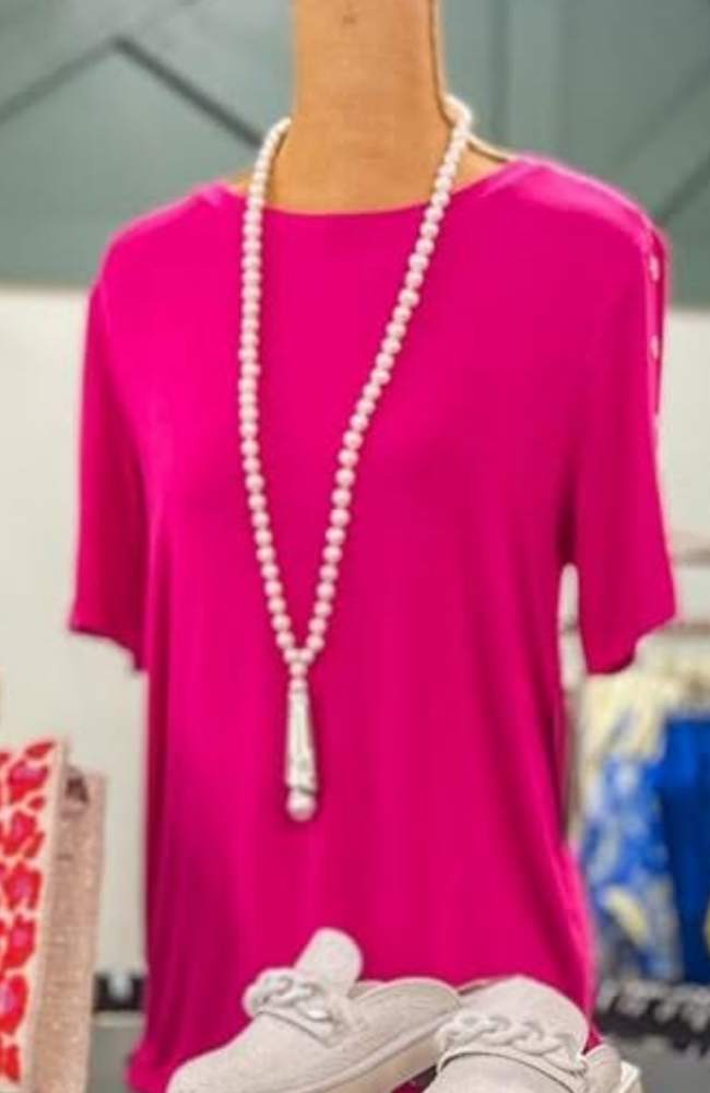 Fuschia Button Detail T-Shirt