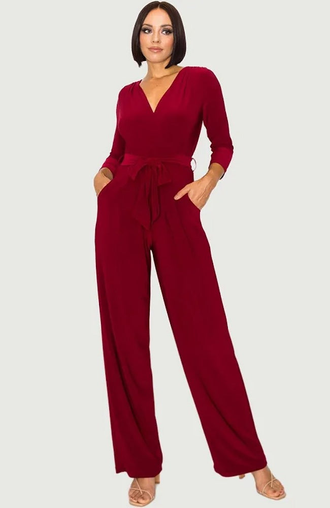 Sleeved Wrinkle Resistant Pant Suit Jumpsuit
