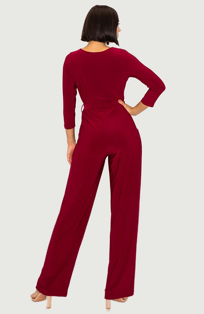 Sleeved Wrinkle Resistant Pant Suit Jumpsuit