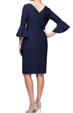 Navy Bell Sleeve Bateau Sheath Dress