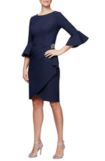 Navy Bell Sleeve Bateau Sheath Dress
