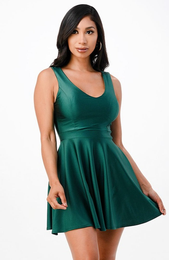 Green Dalia Fit and Flare Dress