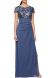 Long Empire Sequin Side Ruffle Gown