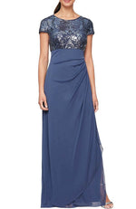 Long Empire Sequin Side Ruffle Gown