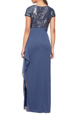 Long Empire Sequin Side Ruffle Gown