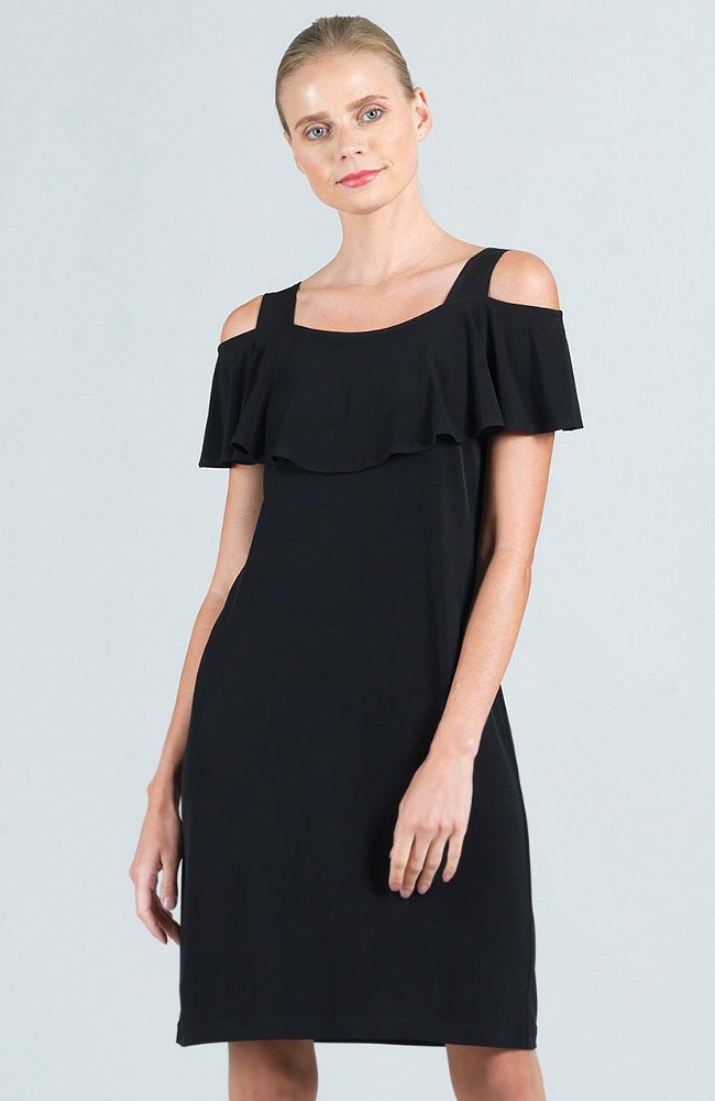 Open Shoulder Ruffle Neckline Dress