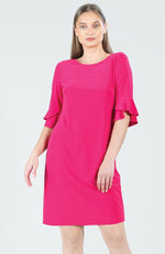 Hot Pink Tulip Cuff Back Tie Dress