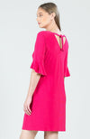 Hot Pink Tulip Cuff Back Tie Dress