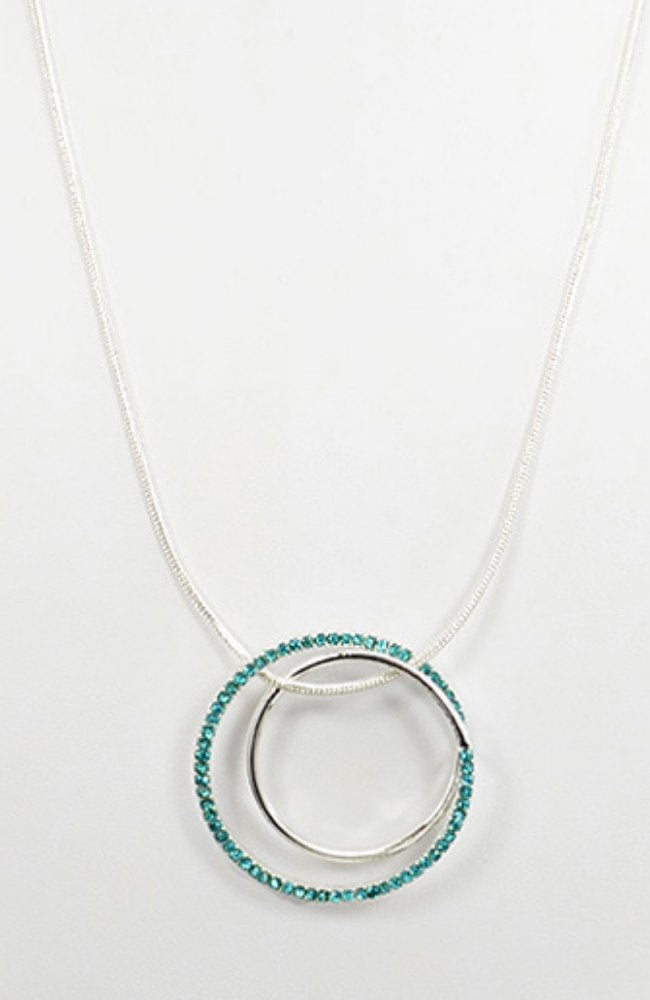 Silver with Aqua Crystals Circle Necklace