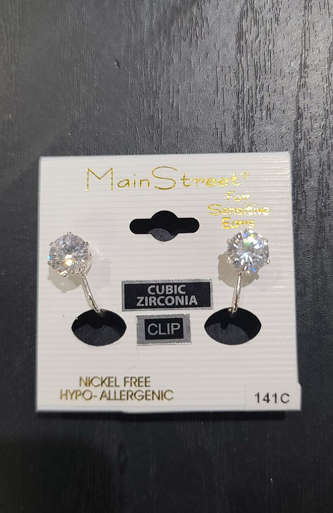 Silver Solitaire Clip On Earrings