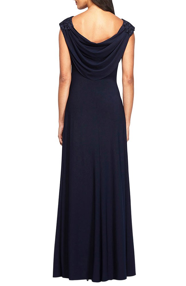 Long Empire Waist Lace and Jersey Gown