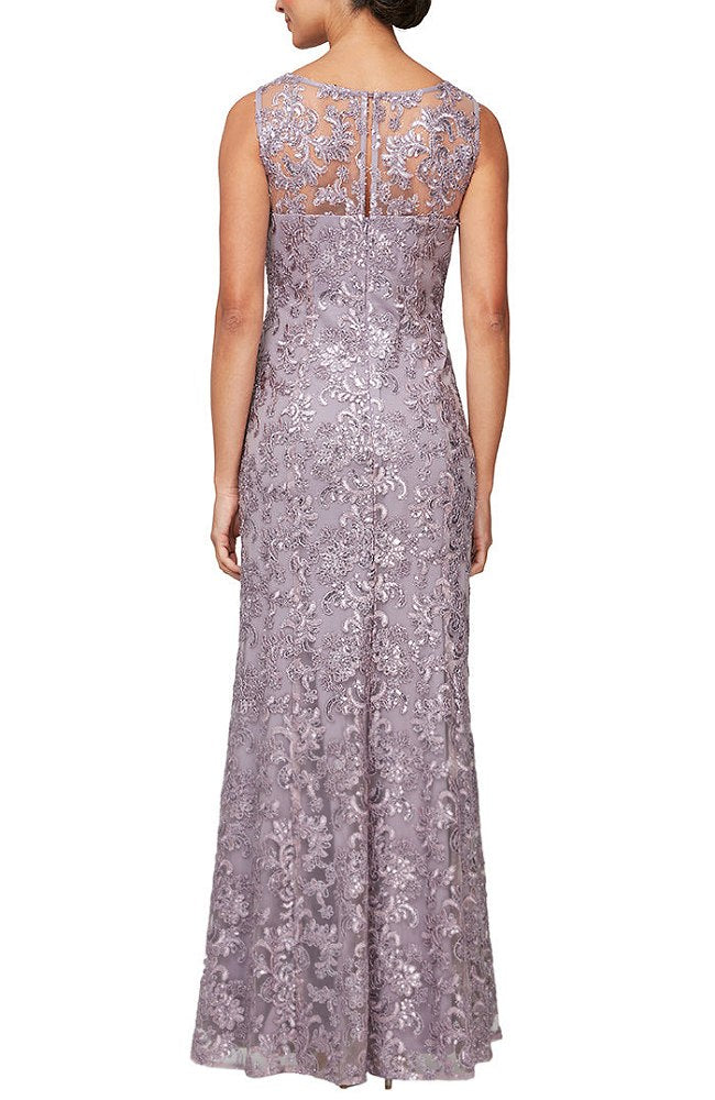 Sleeveless Illusion Neck Embroidered Gown