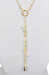 Gold with White Beads Y Necklace & Earrings