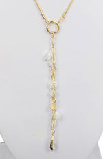 Gold with White Beads Y Necklace & Earrings