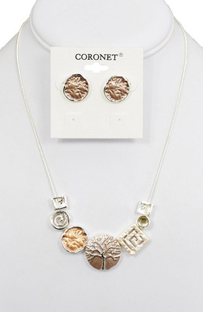 Silver/Earthtone Enamel With Tree of Life Necklace & Earrings