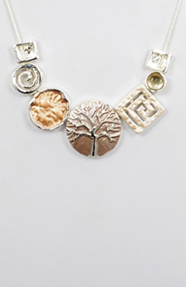 Silver/Earthtone Enamel With Tree of Life Necklace & Earrings